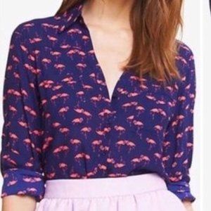 Express Portofino Button Down Top - Flamingos Print